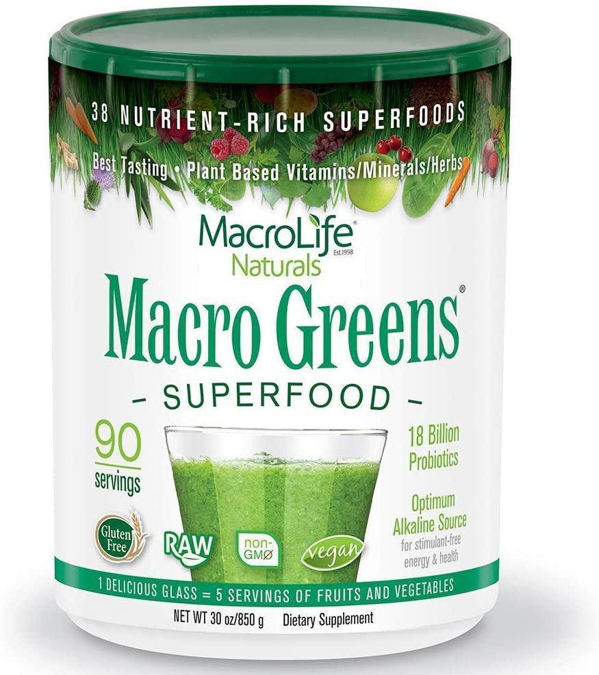 MacroLife Naturals Macro Greens 5ct Survival Bundle - 38 Superfood Powder, Antioxidant-Herbal Blend, Non-GMO Vegan, Immune - 4 x 30oz (360 Servings) + 12 Packet Travel Box