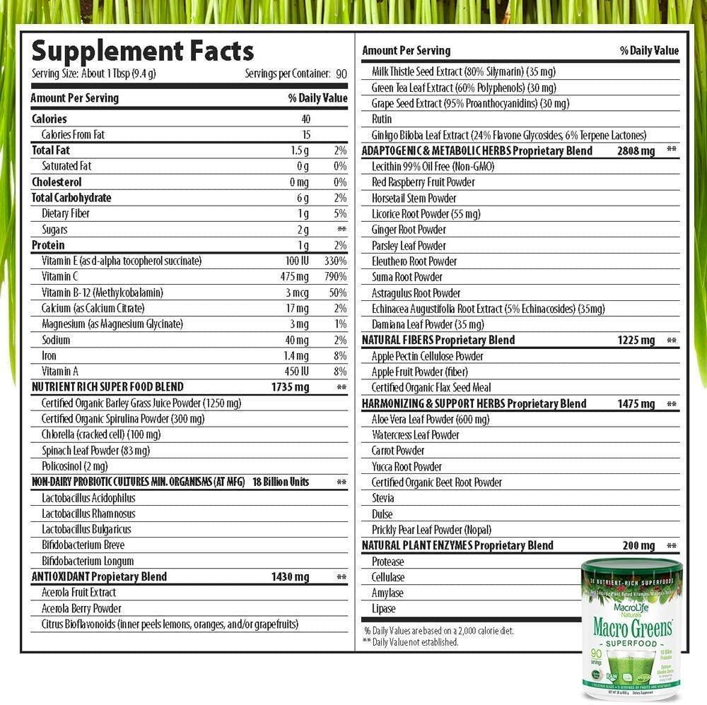 MacroLife Naturals Macro Greens 5ct Survival Bundle - 38 Superfood Powder, Antioxidant-Herbal Blend, Non-GMO Vegan, Immune - 4 x 30oz (360 Servings) + 12 Packet Travel Box