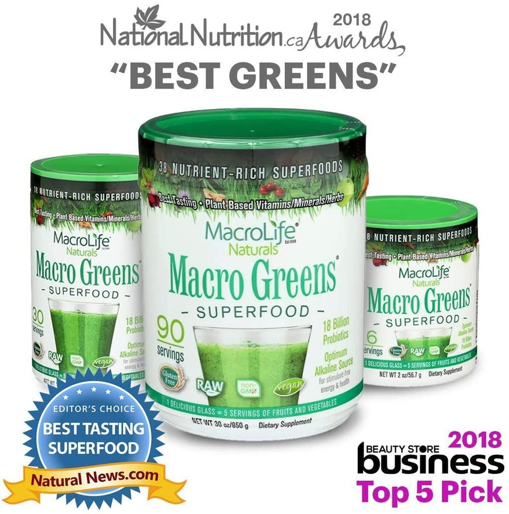 MacroLife Naturals Macro Greens 5ct Survival Bundle - 38 Superfood Powder, Antioxidant-Herbal Blend, Non-GMO Vegan, Immune - 4 x 30oz (360 Servings) + 12 Packet Travel Box