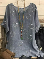 Round Neck Love Print Short Sleeve Fashion Blouse