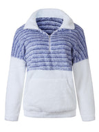 Plush V-neck Zipper Color-block Sweater