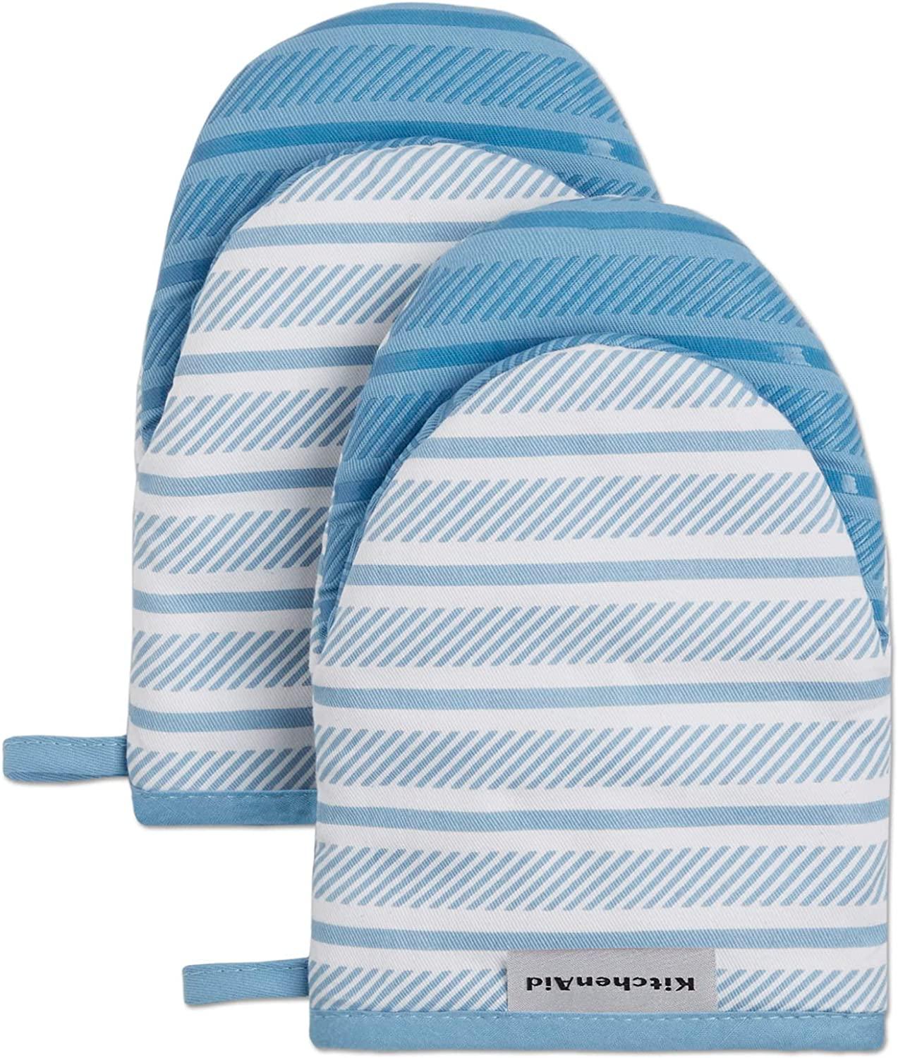 KitchenAid Albany Mini Cotton Oven Mitts with Silicone Grip, 5.5"x8", Blue Velvet 2 Count