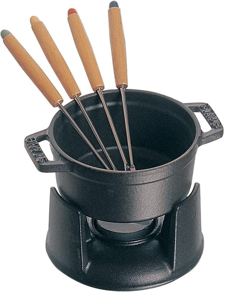 Staub Cast Iron 0.25-qt Mini Chocolate Fondue Set - Matte Black, Made in France