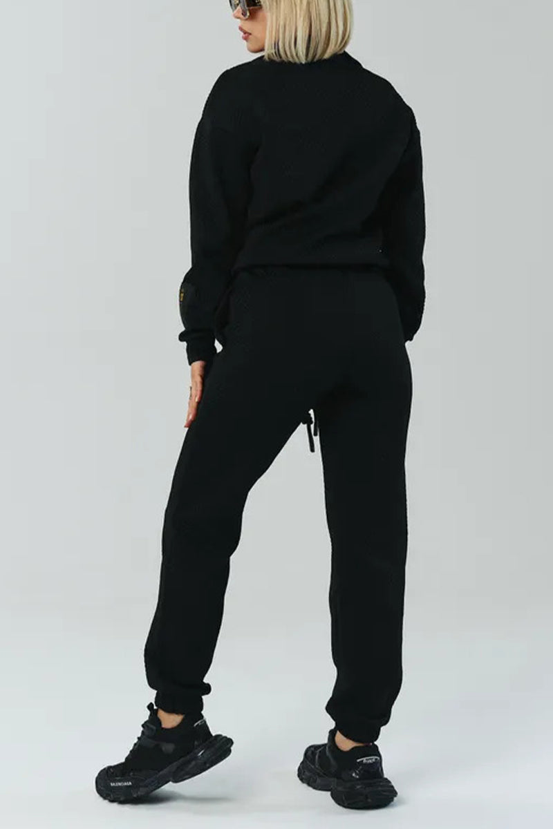 Ladies Collar Zipper Top+ Pants Casual Set