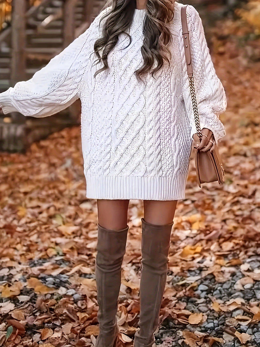 （ In stock）Women Round Neck Hip-pack Versatile Knitted Casual Dress