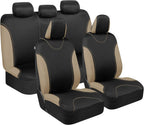 BDK UltraSleek Beige Seat Covers for Cars Full Set, Two-Tone Front Seat Covers with Matching Back Seat Cover, Stylish Car Seat Protectors with Split Bench ,
