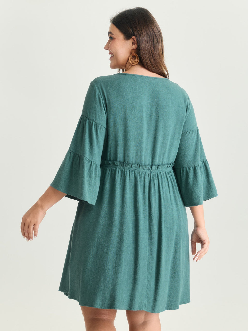 Tiered Sleeve Drawstring Neckline Mini Dress