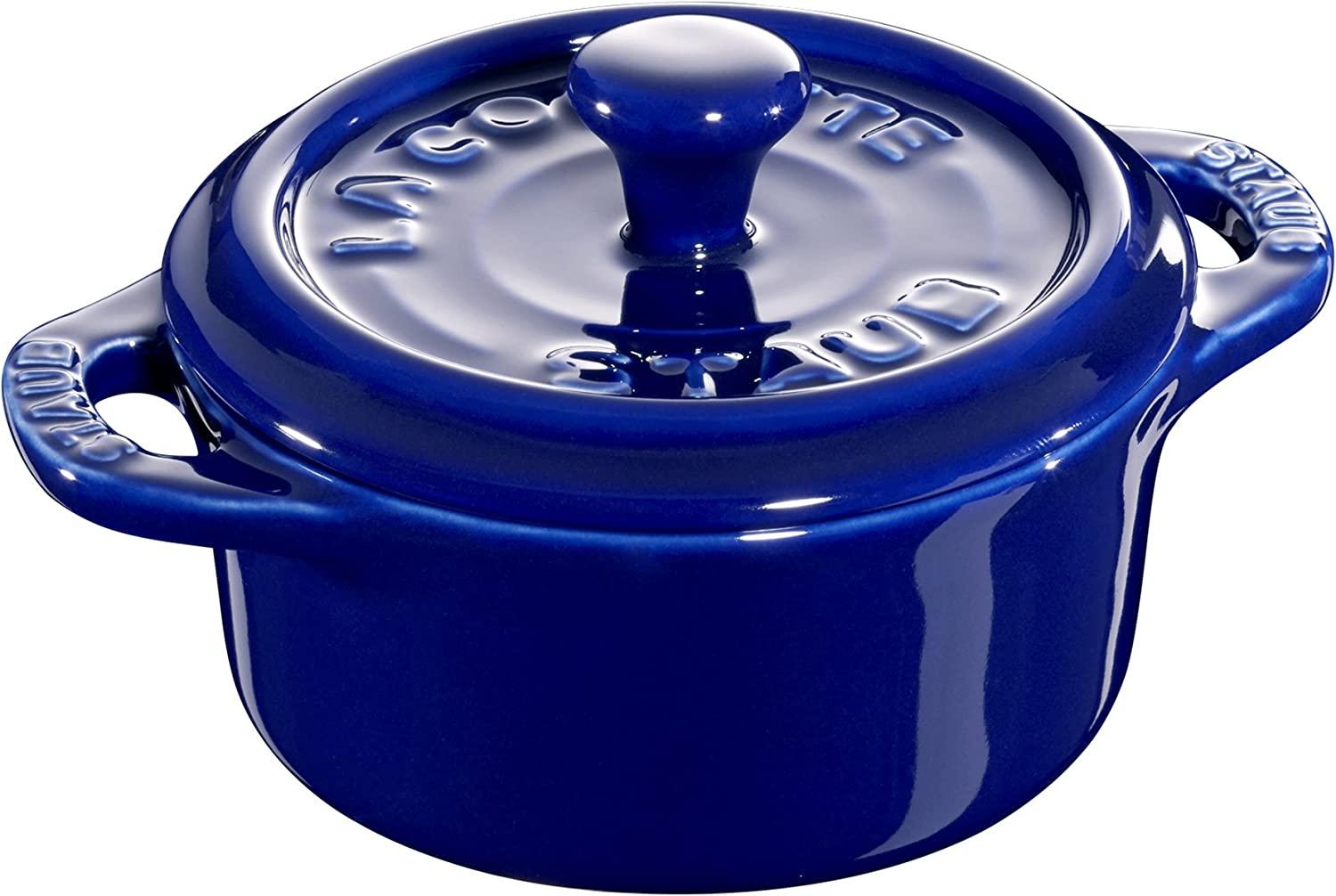 STAUB Ceramics Mini Round Cocotte Set, 3-piece, Dark Blue