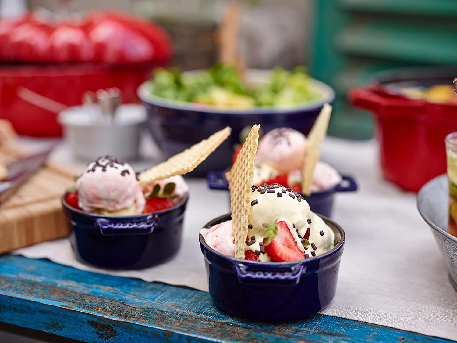 STAUB Ceramics Mini Round Cocotte Set, 3-piece, Dark Blue