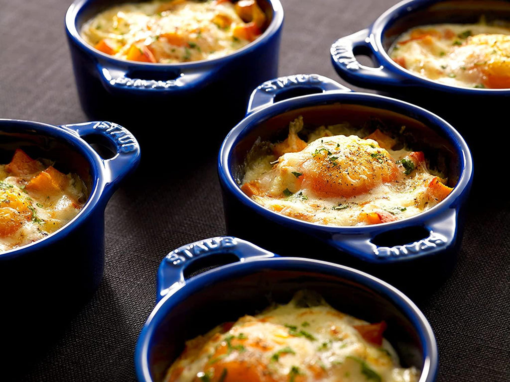 STAUB Ceramics Mini Round Cocotte Set, 3-piece, Dark Blue