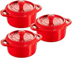 STAUB Ceramics Mini Round Cocotte Set, 3-piece, Cherry