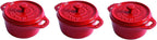 STAUB Ceramics Mini Round Cocotte Set, 3-piece, Cherry