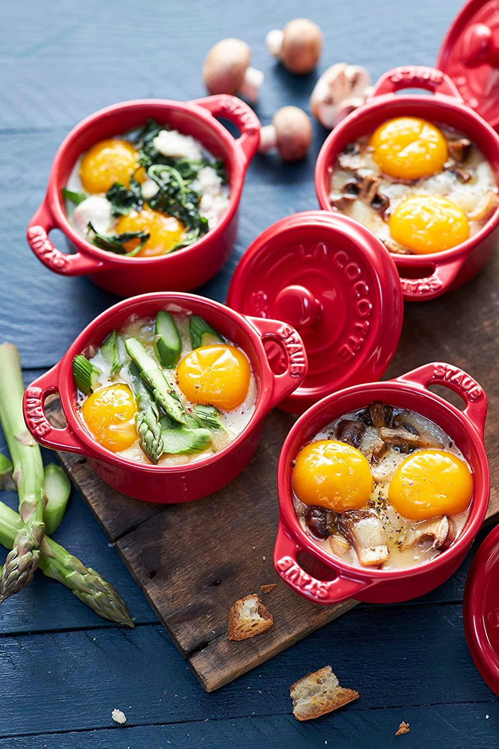 STAUB Ceramics Mini Round Cocotte Set, 3-piece, Cherry