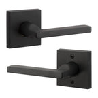 Reserve Square Satin Black Universal Hall/Closet Door Lever with Contemporary Square Rose