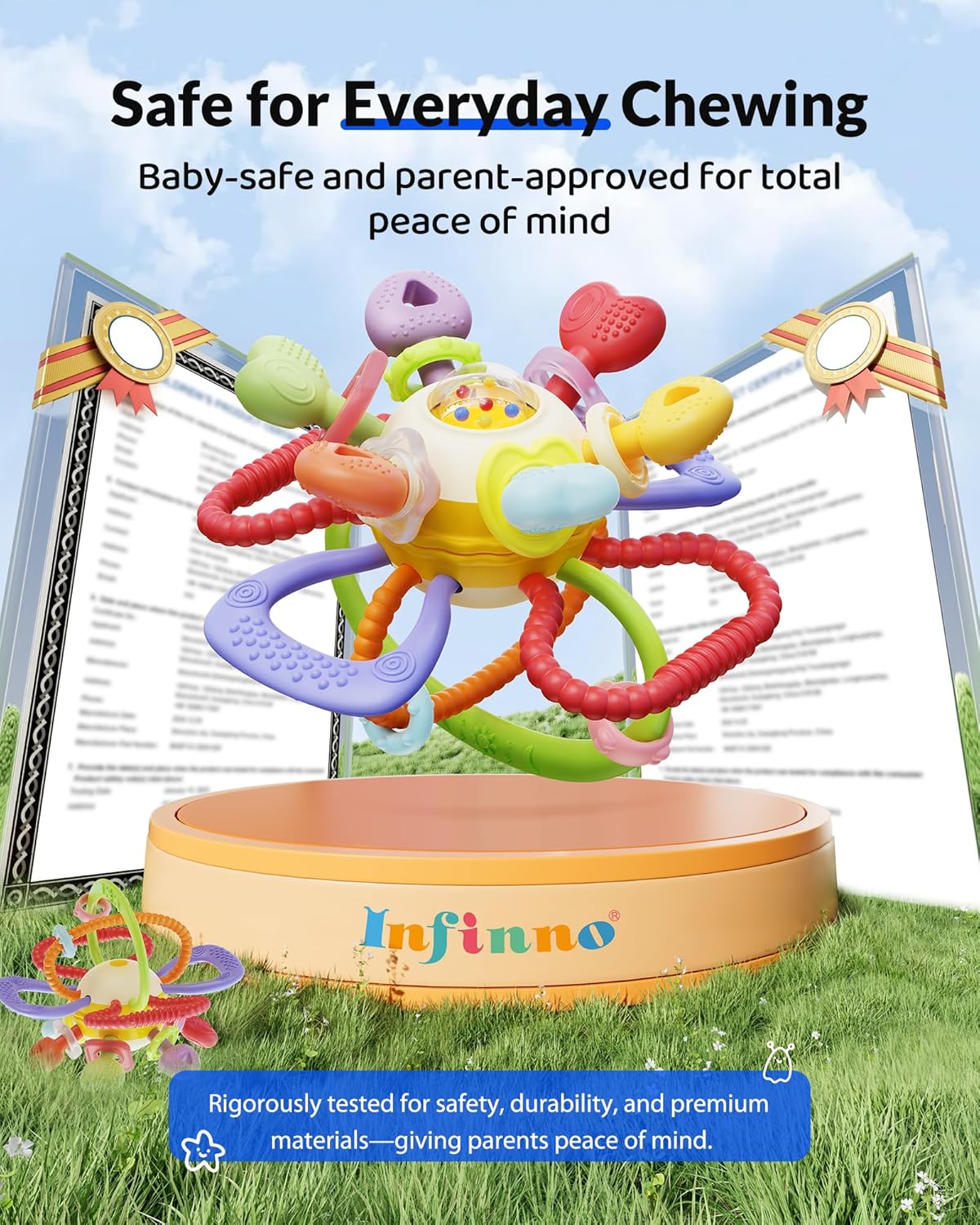 Baby Montessori Sensory Teething Toy - Safe, Multi-Functional BPA-Free Silicone Teether for Babies 0-12 Months - Teething Relief & Fun Play with Rattle - Perfect Baby Toys for Boys & Girls