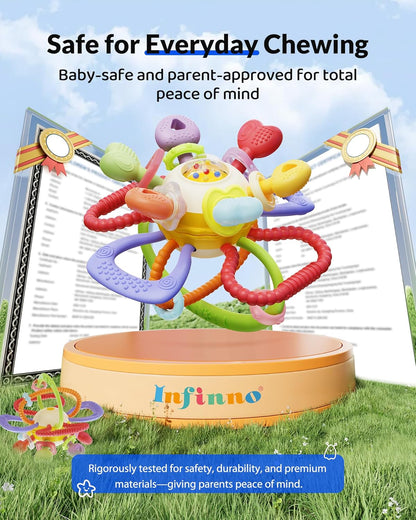 Baby Montessori Sensory Teething Toy - Safe, Multi-Functional BPA-Free Silicone Teether for Babies 0-12 Months - Teething Relief & Fun Play with Rattle - Perfect Baby Toys for Boys & Girls