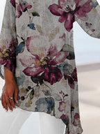 Round Neck Floral Print Loose Long-sleeved Blouse