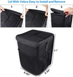 PowerTiger CAR ACCESSORIES Hanging Car Trash Can Bin - Car Garbage Cans Bag with Lid &amp; 3 Mesh Storage Pockets 2.64 Gallon