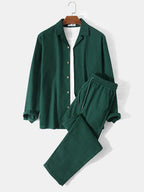 mens pure color revere collar shirts basics two pieces outfits with sweatpants