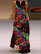 V-neck Casual Loose Floral Print Sleeveless Maxi Dress