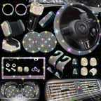 27pcs Bling Car Accessories Set For Women, Bling Steering Wheel Covers Universal Fit 15 Inch, Bling License Plate Frame,  Phone Holder, Car Coasters