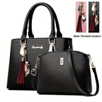 2pcs PU Leather Bag Set, Tassel Decor Handbag &amp; Crossbody Bag, Women's Office &amp; Work Purse