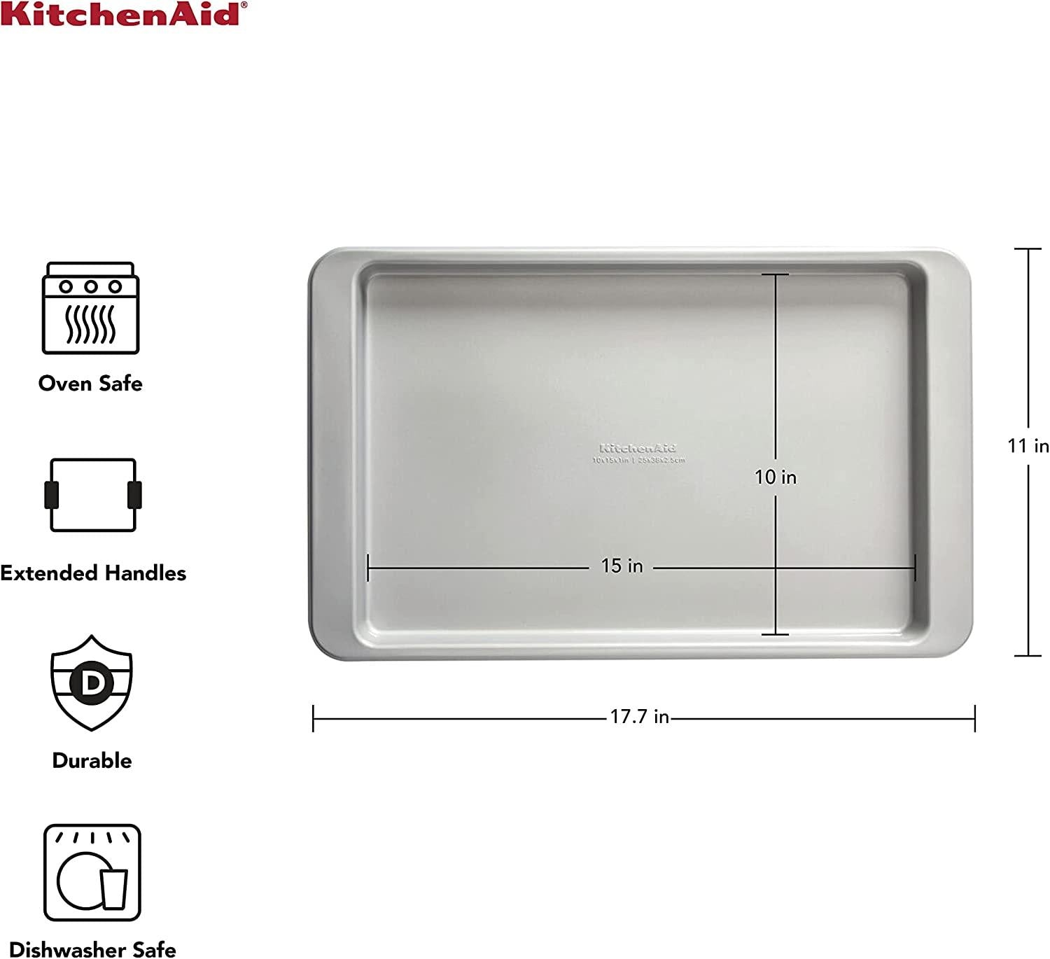 KitchenAid Nonstick Aluminized Steel Baking Sheet, 10x15-Inch, Silver