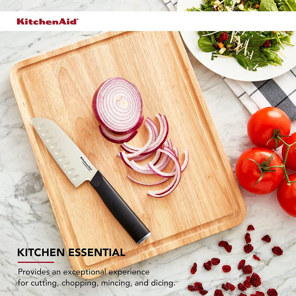 KitchenAid Classic Rubberwood Cutting Board with Perimeter Trench, Reversible Chopping Board, 11-inch x 14-Inch, Natural