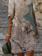 Ladies Casual Abstract Inkjet Printing Shift Dress