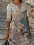 Ladies Casual Abstract Inkjet Printing Shift Dress
