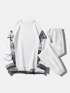 mens paisley print patchwork texture sweatshirt casual two pieces outfits