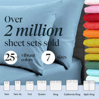 LuxClub 7 PC Split King Sheet Set Bamboo Sheets Deep Pockets 18" Eco Friendly Wrinkle Free Cooling Sheets Machine Washable Hotel Bedding Silky Soft - Sky Split King