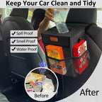ELONGRIVER Car Trash Can Bin for Car Back Seat Leak Proof, Cute Car Trash Bag Hanging, Vehicle Trash Can for SUV Truck Van, Automotive Car Garbage Cans Front Seat Black