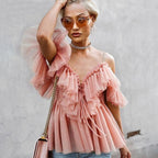 ruffle peplum mesh top