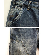 loose distressed retro stitching tooling motorcycle jeans