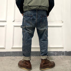 loose distressed retro stitching tooling motorcycle jeans