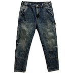 loose distressed retro stitching tooling motorcycle jeans
