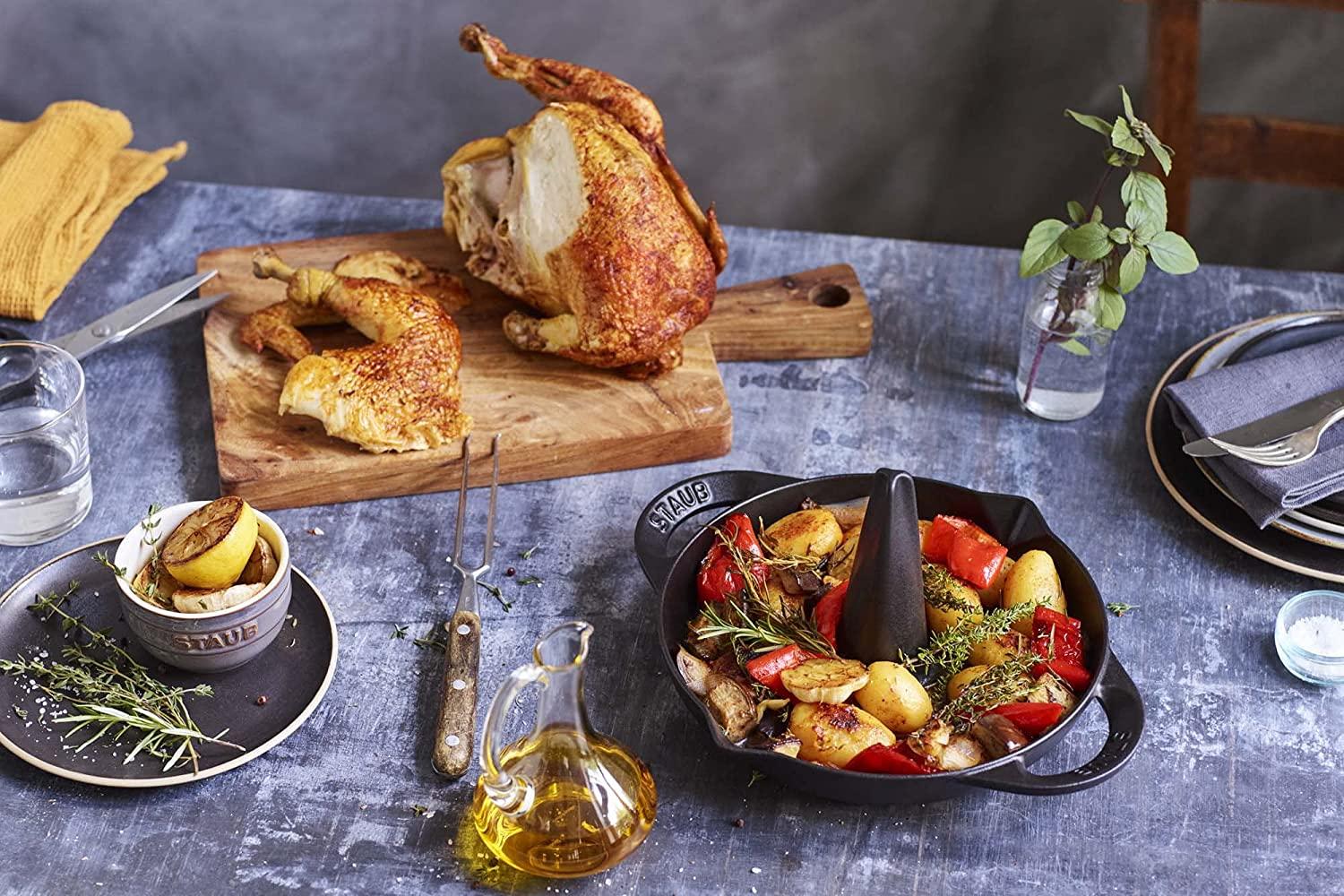 Staub Cast Iron 9.5-inch Vertical Chicken Roaster - Matte Black, Made in France