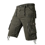 men's drawstring elastic waist zip multi pocket cotton cargo shorts