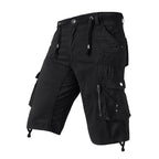 men's drawstring elastic waist zip multi pocket cotton cargo shorts