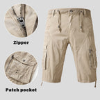 men's drawstring elastic waist zip multi pocket cotton cargo shorts