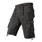 men's drawstring elastic waist zip multi pocket cotton cargo shorts
