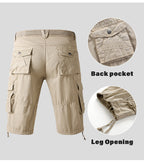 men's drawstring elastic waist zip multi pocket cotton cargo shorts