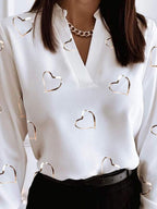 Long Sleeve V-Neck Loose Print Shirt