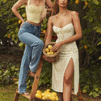 Sling Floral Lace-Up Slit Dress