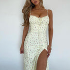 Sling Floral Lace-Up Slit Dress