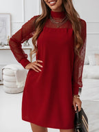 Crew Neck Mesh Long Sleeve Loose Dress