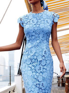 Lace Round-neck Midi Dress Elegant