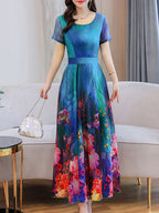 Elegant Round Neck Print Short Sleeve Dress