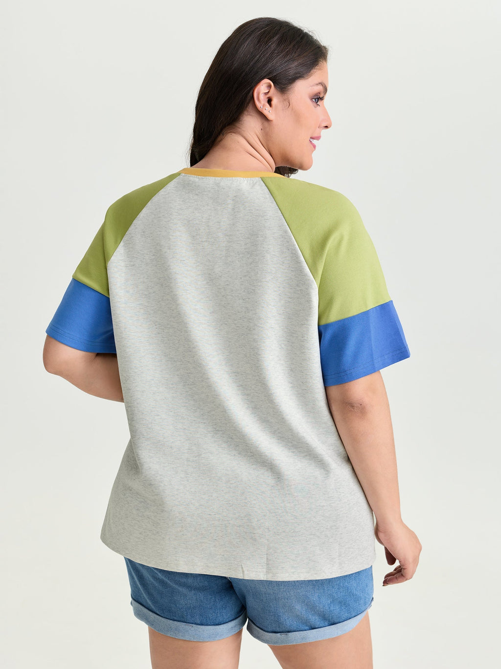 Colorblock Raglan Sleeve Plain T-Shirt
